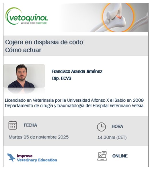 Webinar sobre displasia de codo en perros organizado por Vetoquinol.