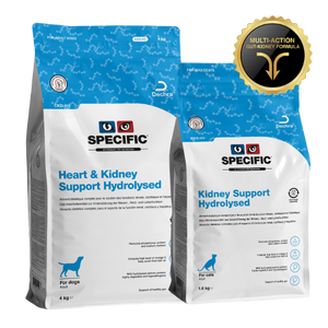 Paquetes de dietas renales hidrolizadas para perros y gatos de SPECIFIC