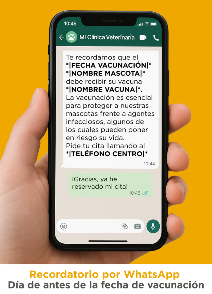 Recordatorio de vacunación para mascotas en WhatsApp