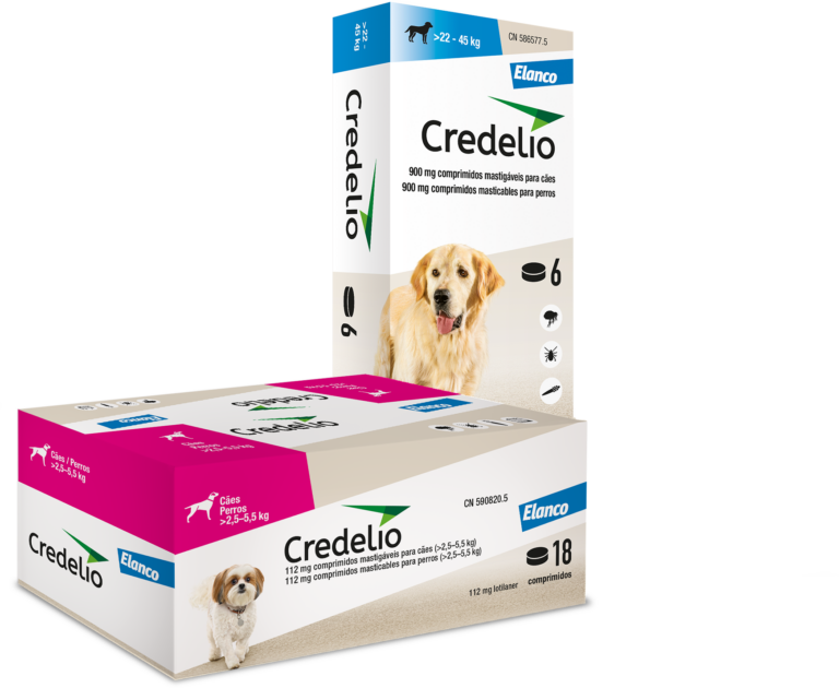 Cajas de Credelio para perros de diferentes tamaños y pesos