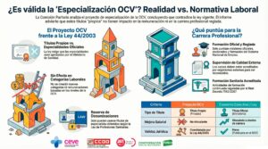 Infografía sobre la especialización OCV y normativa laboral vigente