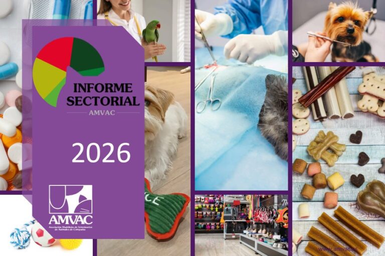 Portada del informe sectorial de AMVAC con gráficos y fotos de animales