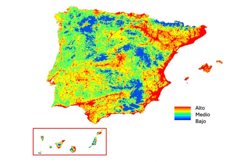 Imagen 1. Mapas de prevalencia de Leishmania. B) Idoneidad 2040.