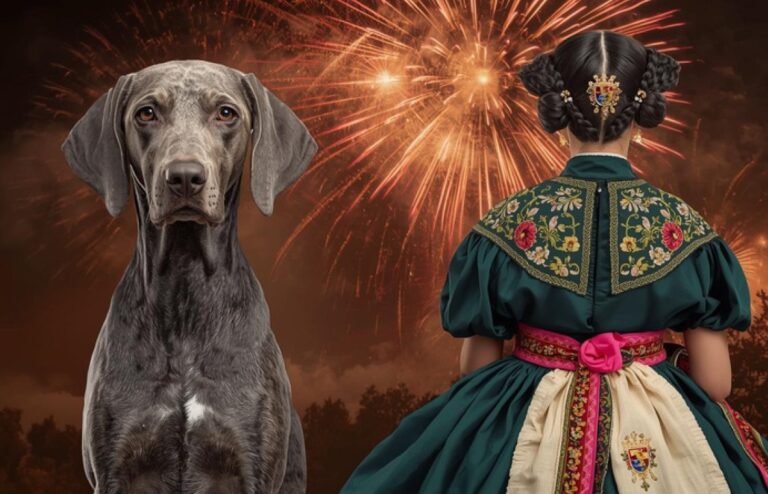 Perro con ansiedad durante fuegos artificiales en celebración