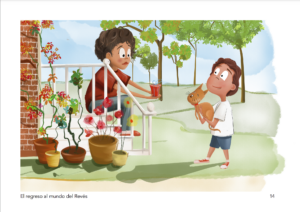 Ilustración de “El regreso al mundo del revés”, un cuento infantil para comprender la eutanasia de perros y gatos