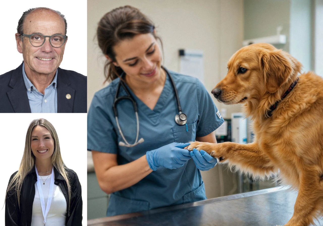 Veterinaria atendiendo a un perro en consulta médica