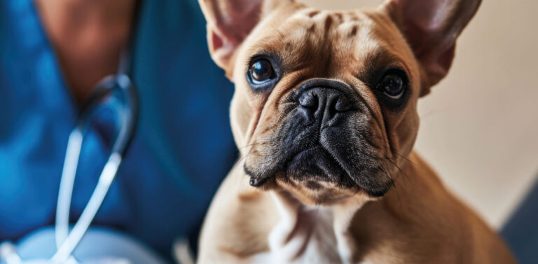 Perro bulldog francés en consulta veterinaria