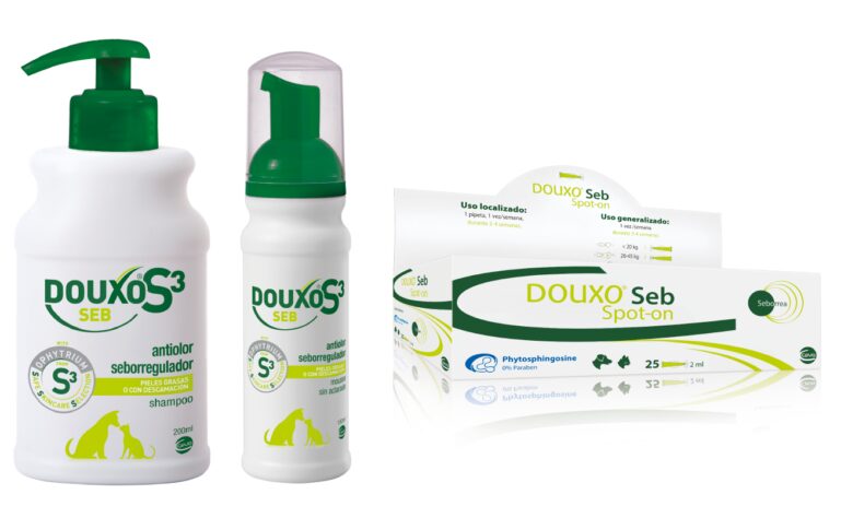 Botellas de shampoo Douxo Seb para pieles grasas y sin descamación
