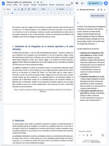 Imagen 1. Captura de pantalla del asistente integrado en la suite ofimática revisando la redacción de un artículo.