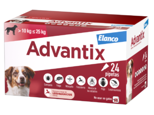 Caja de Advantix para perros de 10 a 25 kg con 24 pipetas
