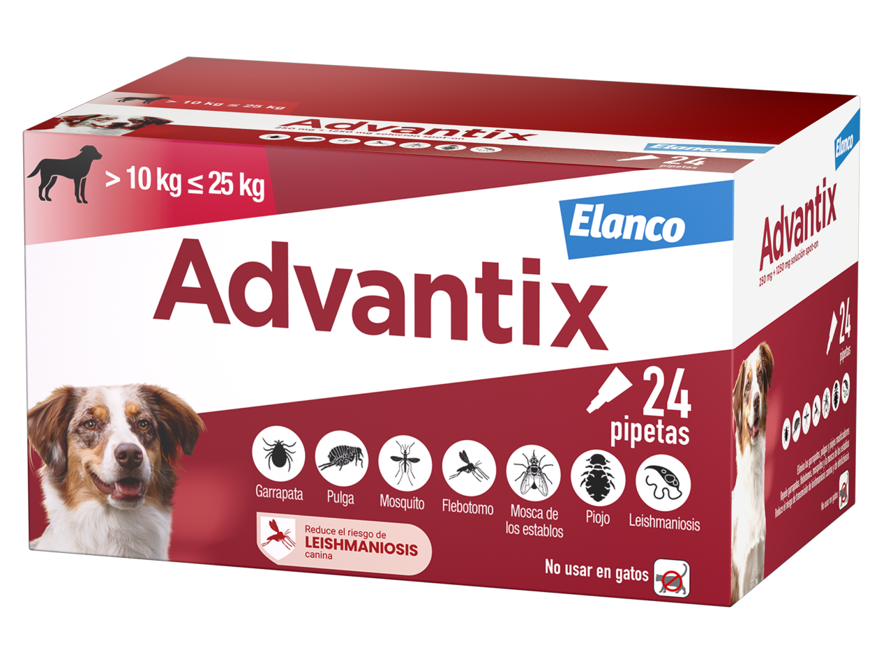 Caja de Advantix para perros de 10 a 25 kg con 24 pipetas