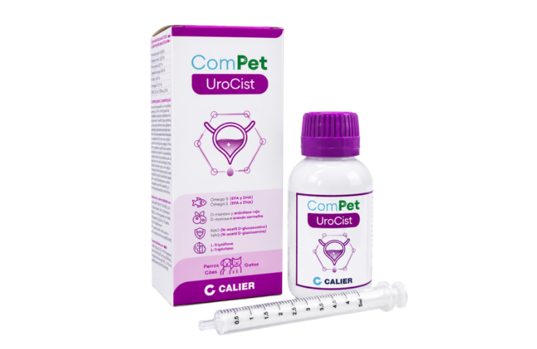 Envase y jeringa de ComPet UroCist para perros y gatos