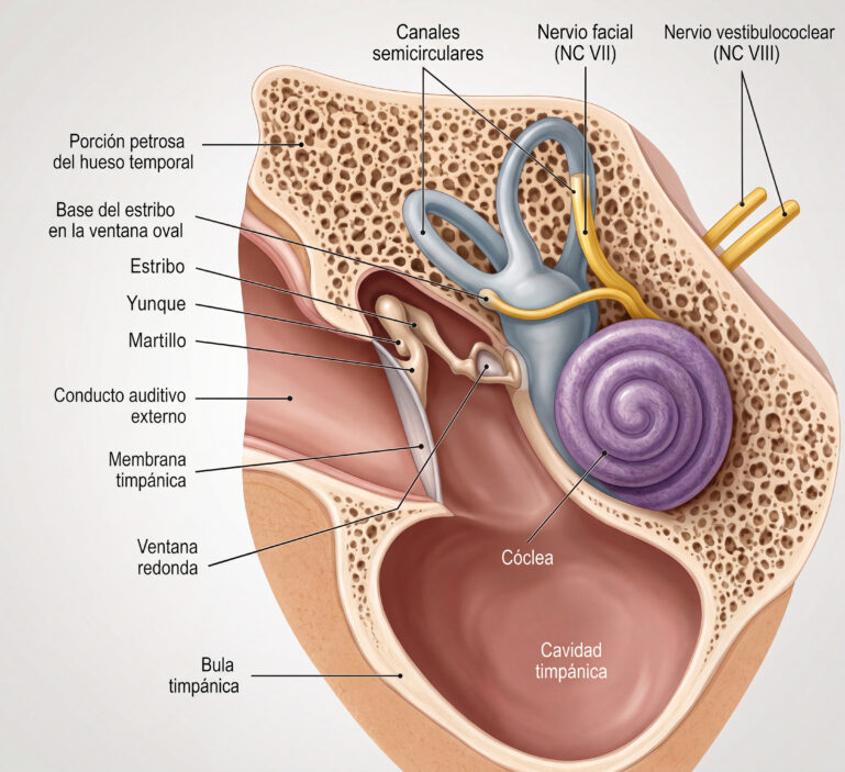 Anatomía comparada de la bulla timpánica felina. Nótese el septum bullae característico de la especie.